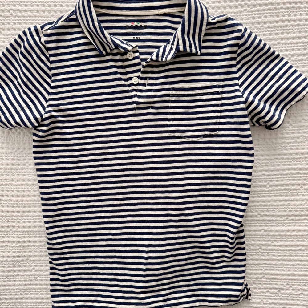 Mini Boden Navy and White Striped Polo Shirt